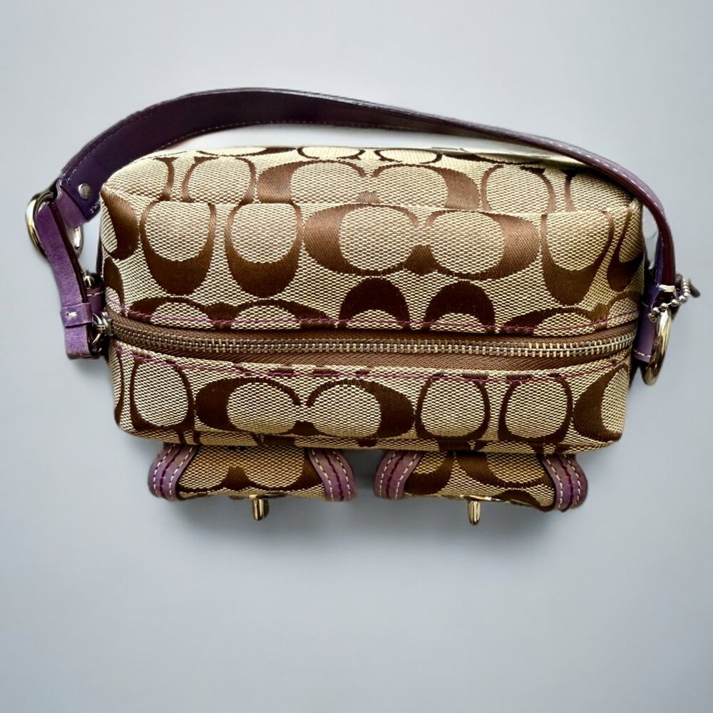 Coach Tan Signature Purple Mini Double Turnlock Legacy Handbag - Picture 3 of 9